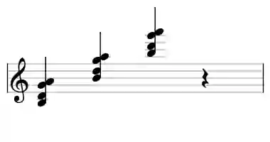 Sheet music of B m7#5 in three octaves